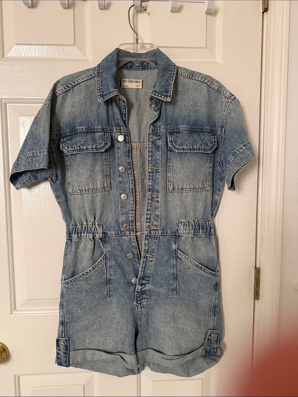 We The Free Light Blue Denim Short Sleeve Romper